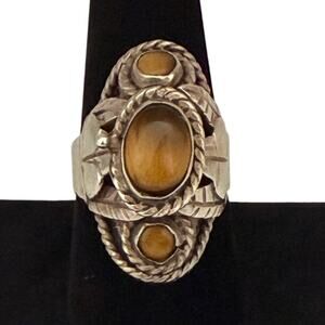 Poison Tiger Eye Ring Adjustable Size 9 Mexico Taxco Sterling Silver Heirloom